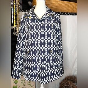 Crown & Ivy Charming Navy and White Rain Jacket  Size Small